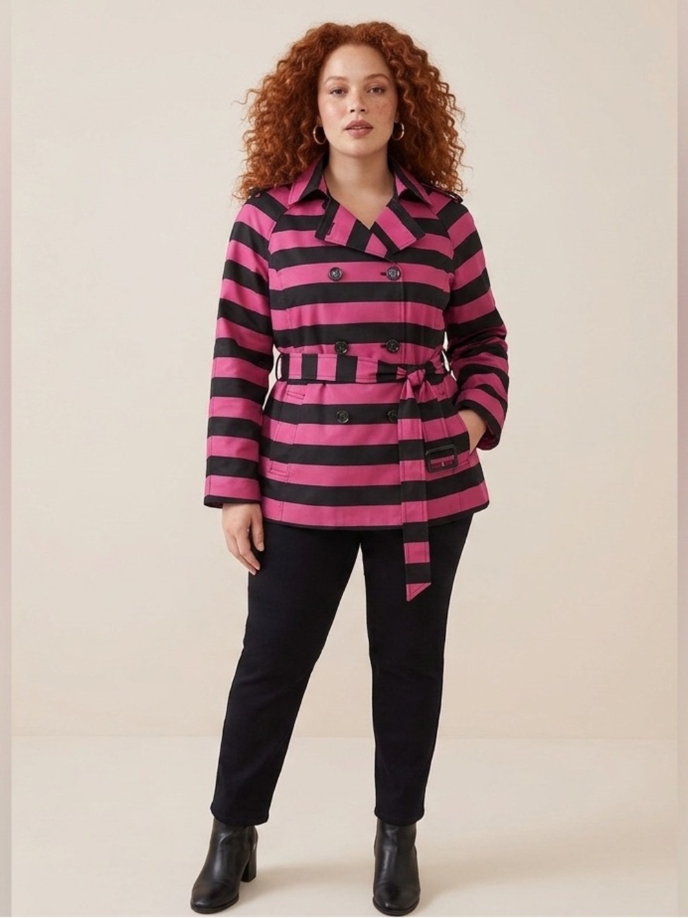SALE!!! Cynthia Rowley Pink and Black Striped Trench Coat XL
